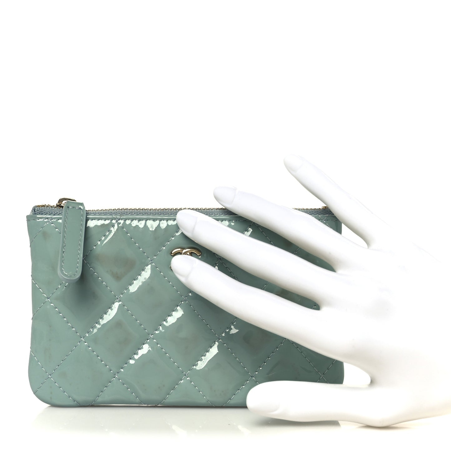 Patent Quilted Small Cosmetic Case Light Blue