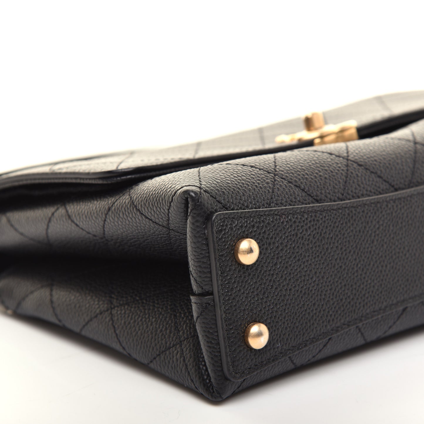 Caviar Diamond Stitched Small Top Handle Flap Black