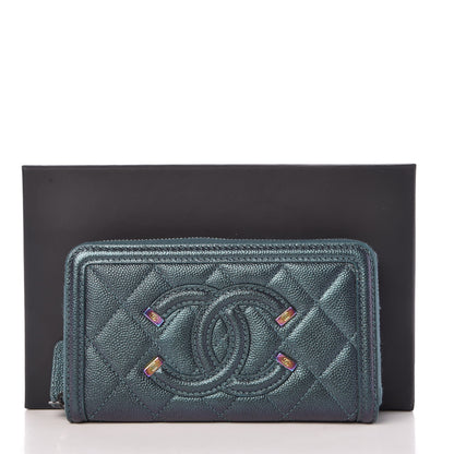 Chanel Iridescent Caviar Quilted Medium Filigree Zip Around Wallet Dark Turquoise 9 of 9