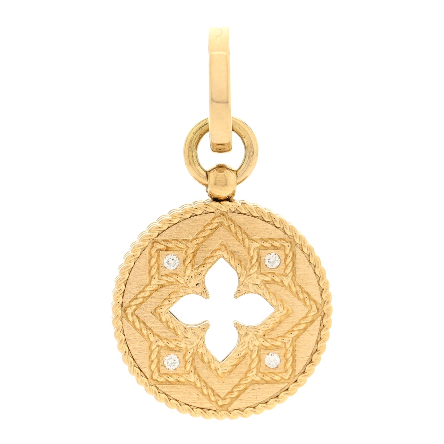 18K Yellow Gold Diamond Venetian Princess Flower Disc Pendant