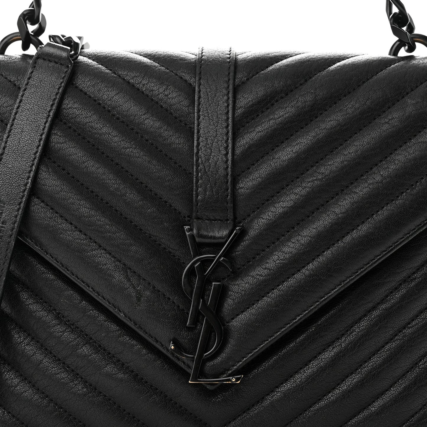 Sheepskin Matelasse Chevron Monogram Monochrome Medium College Bag Black