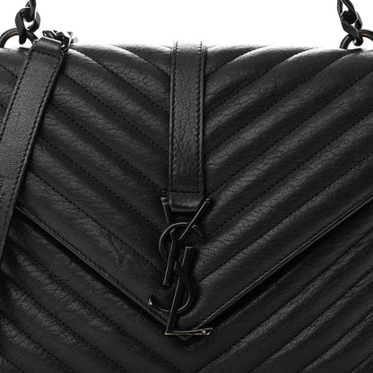 Saint Laurent Sheepskin Matelasse Chevron Monogram Monochrome Medium College Bag Black 7 of 12