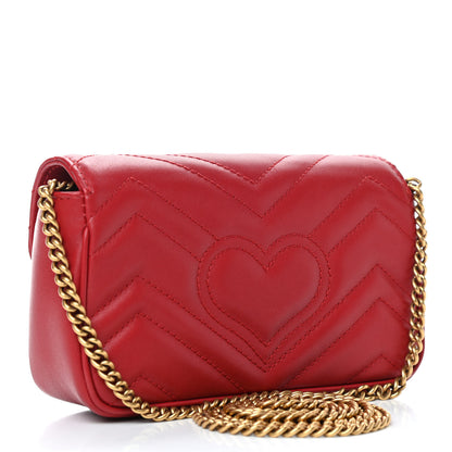 Gucci Calfskin Matelasse Super Mini GG Marmont Shoulder Bag Hibiscus Red 3 of 9
