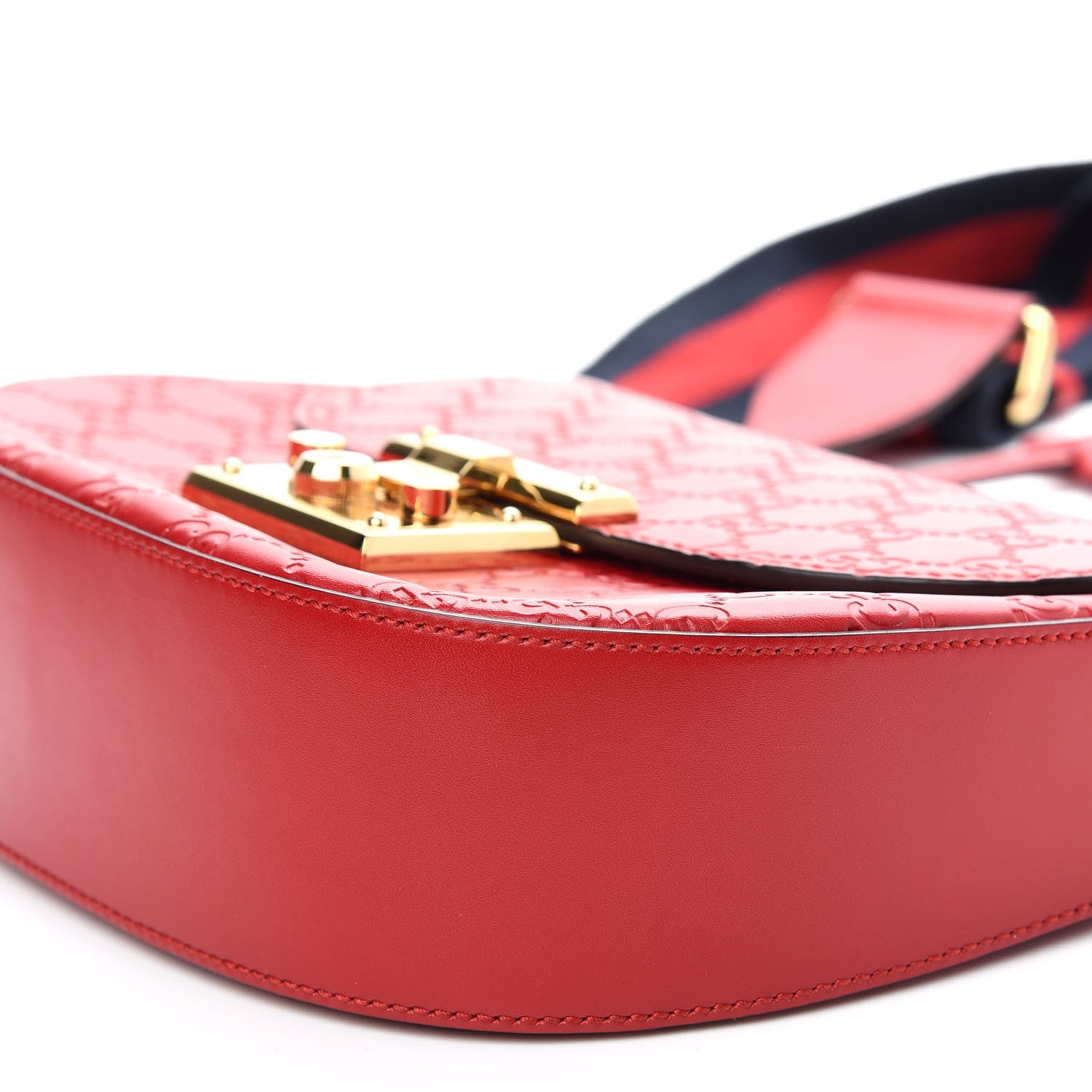 Gucci Guccissima Web Medium Padlock Messenger Shoulder Bag Hibiscus Red 6 of 11