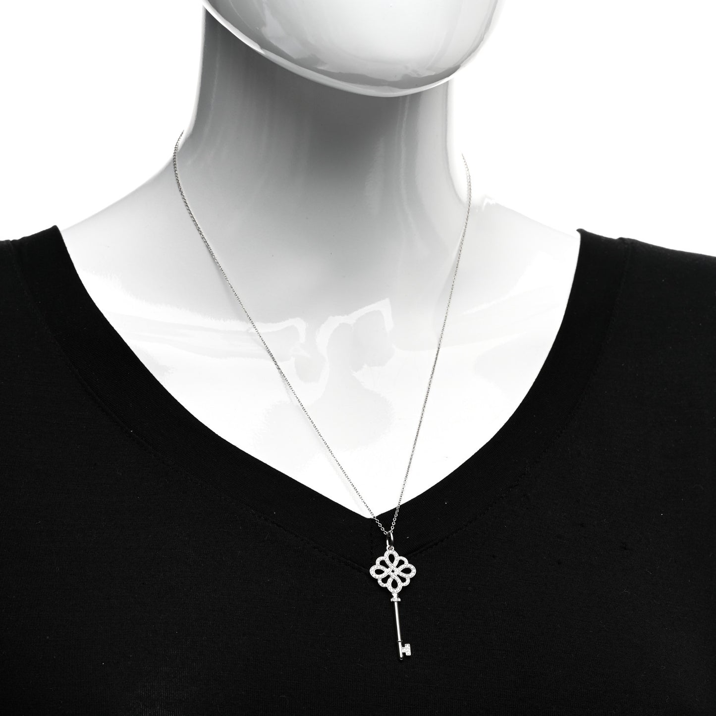 18K White Gold Diamond Knot Key Pendant Necklace
