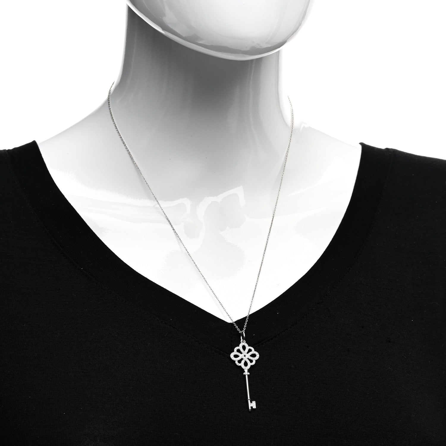Tiffany 18K White Gold Diamond Knot Key Pendant Necklace 2 of 4