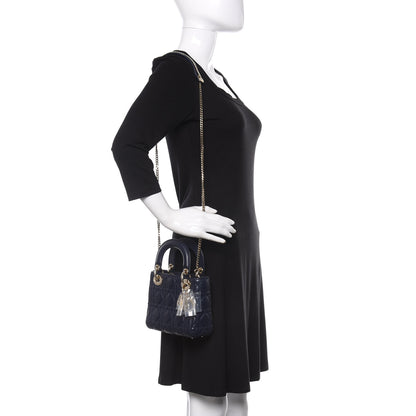 Christian Dior Lambskin Cannage Mini Lady Dior Navy Blue 2 of 11