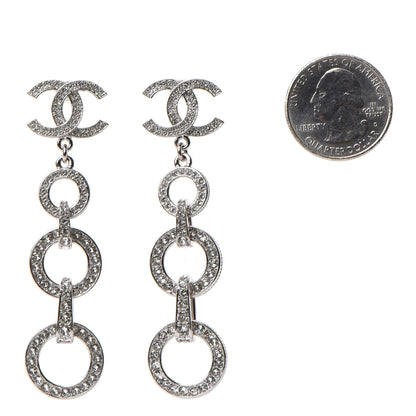 Chanel Crystal CC Triple Drop Earrings Silver 2 of 4