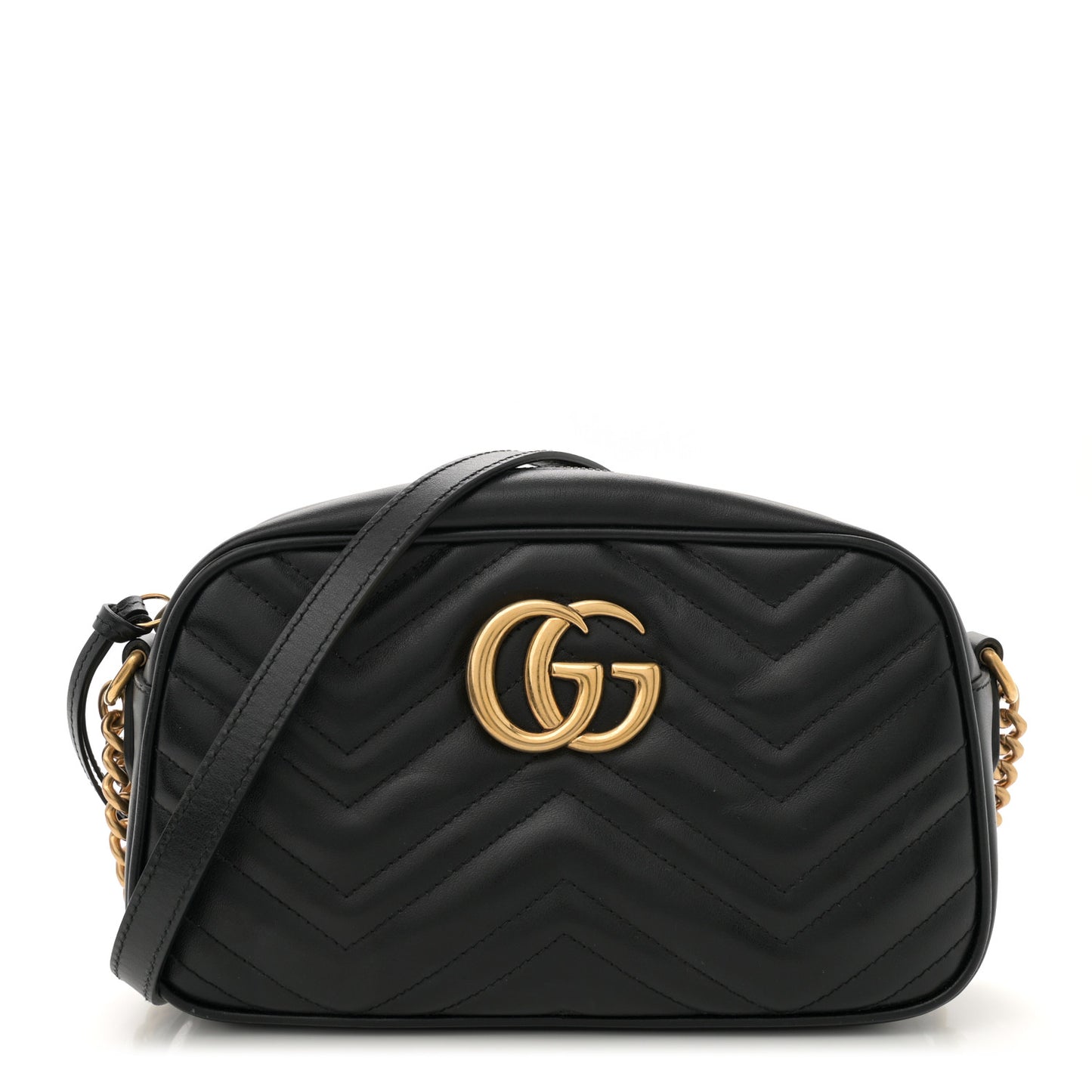 Calfskin Matelasse Small GG Marmont Chain Shoulder Bag Black