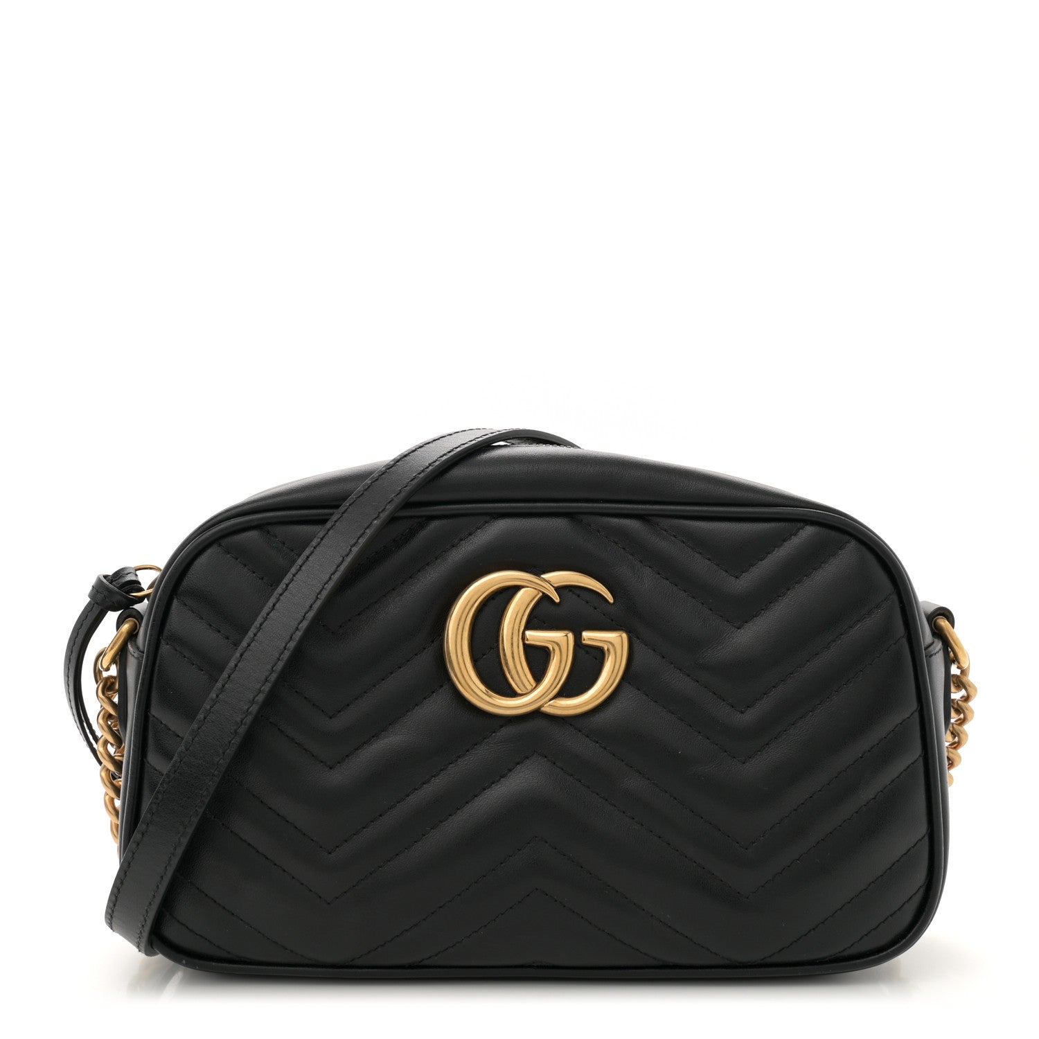 Gucci Calfskin Matelasse Small GG Marmont Chain Shoulder Bag Black 1 of 12