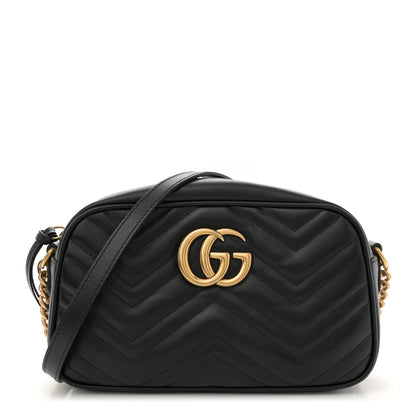 Gucci Calfskin Matelasse Small GG Marmont Chain Shoulder Bag Black 1 of 12
