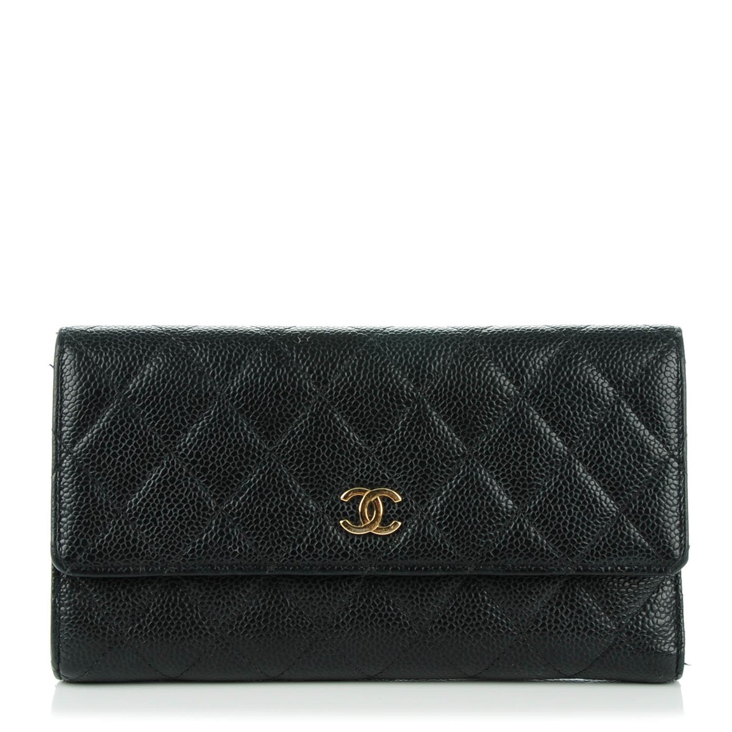 Caviar Quilted Large Flap Wallet Black