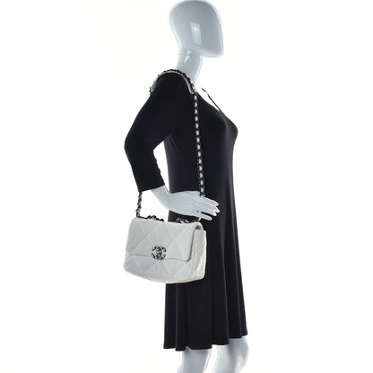 Chanel Glossy Calfskin Quilted Medium Chanel 19 Flap White Black 2 of 10
