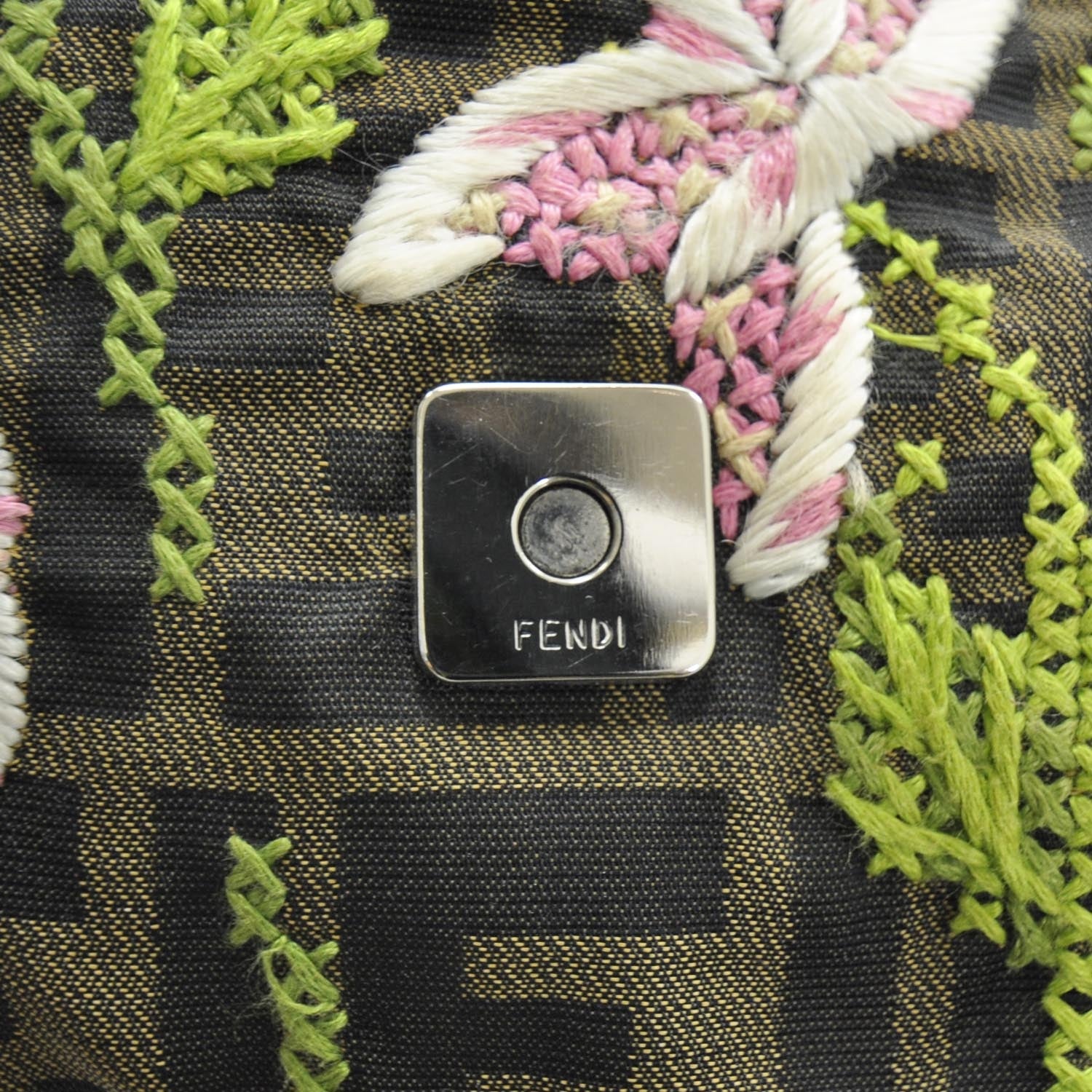 Fendi Zucca Floral Embroidered Baguette Tobacco 10 of 10