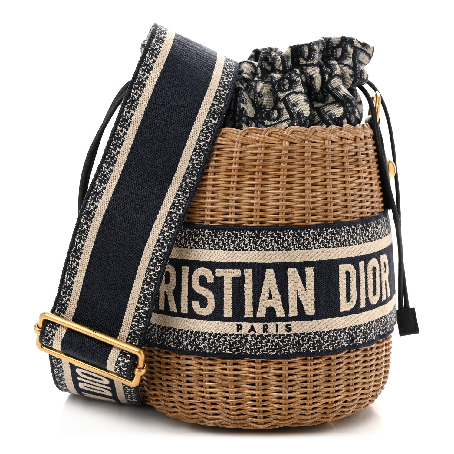 Christian Dior Wicker Oblique Drawstring Bucket Bag Blue 1 of 10