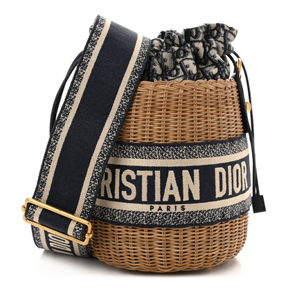 Christian Dior Wicker Oblique Drawstring Bucket Bag Blue 1 of 10