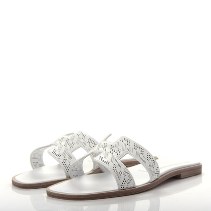 Hermes Calfskin Perforated Oran Sandals 36 White 3 of 10