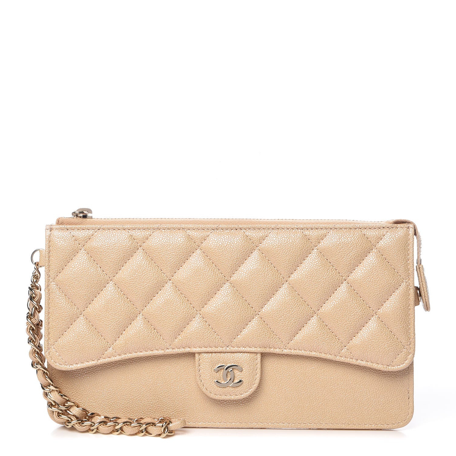 Chanel Iridescent Caviar Quilted Classic Pouch With Handle Beige 1 of 9