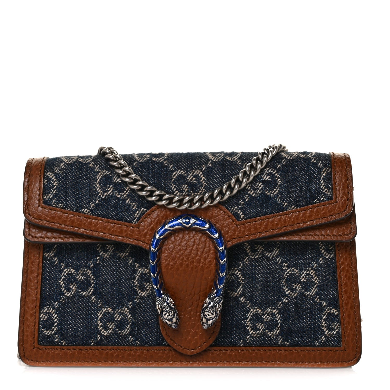 Gucci New Denim GG Monogram Dollar Calfskin Enamel Super Mini Dionysus Shoulder Bag Blue Tea Cuir Epilog Electric Blue 2 of 17