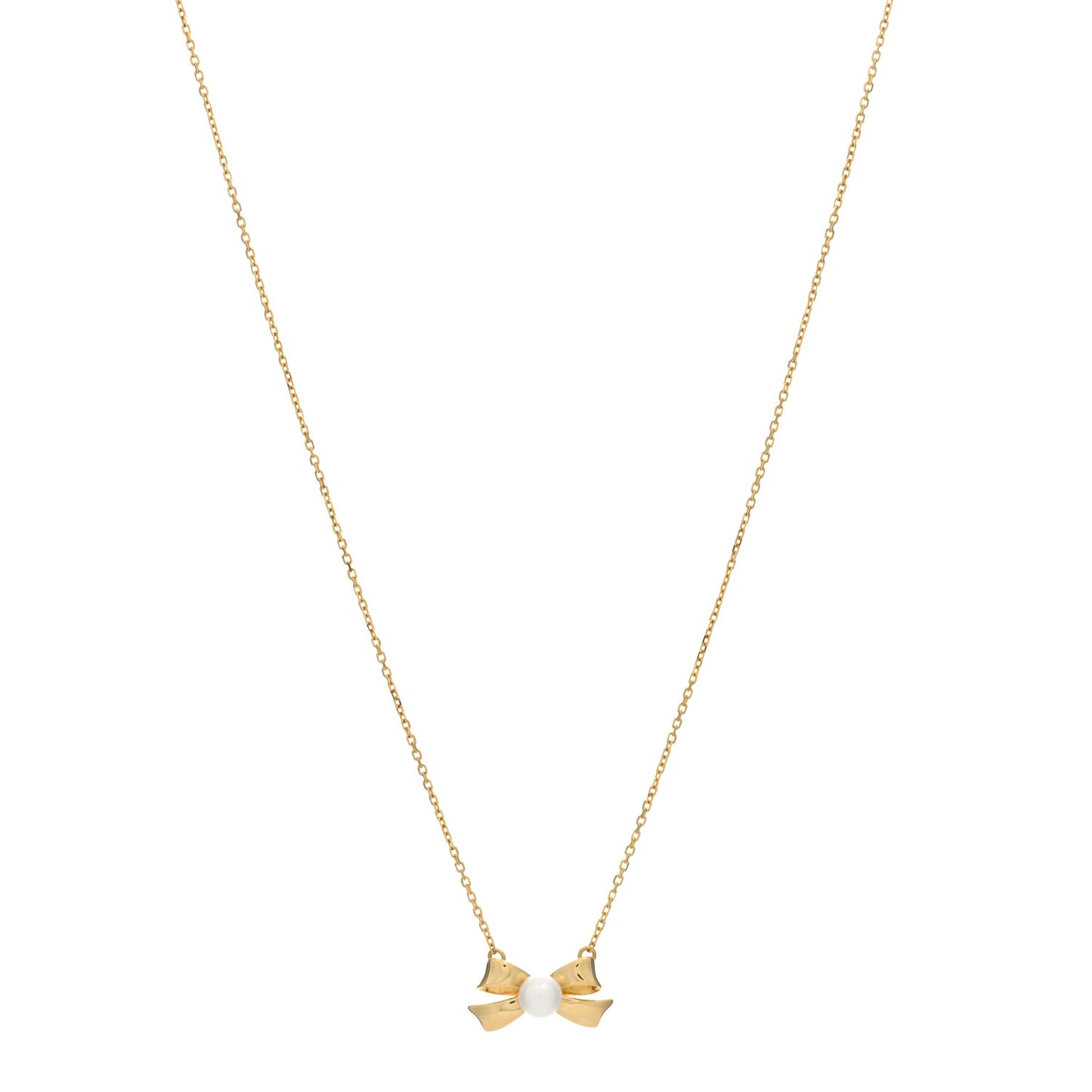 18K Yellow Gold Pearl 5mm Bow Pendant Necklace