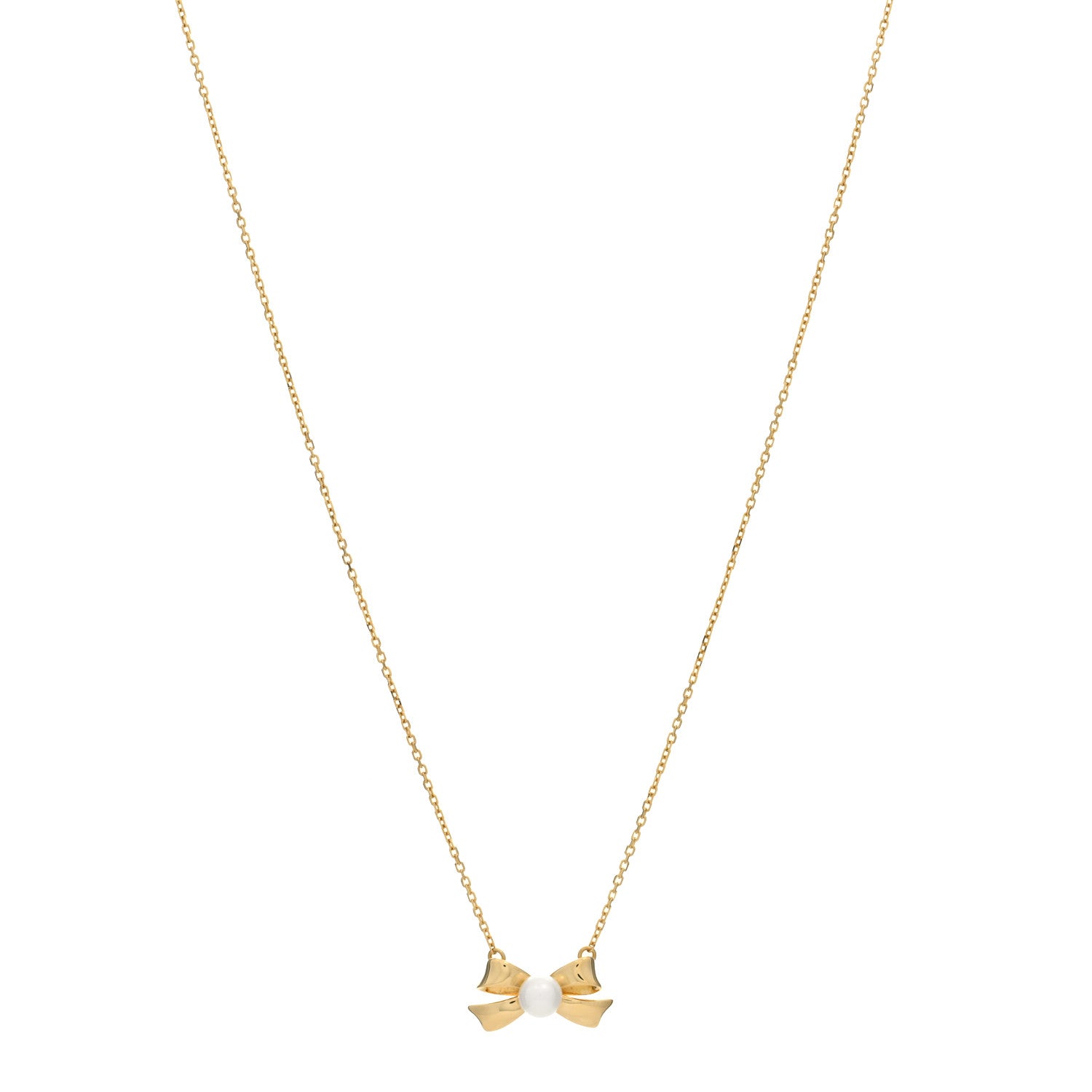 Mikimoto 18K Yellow Gold Pearl 5mm Bow Pendant Necklace 1 of 3