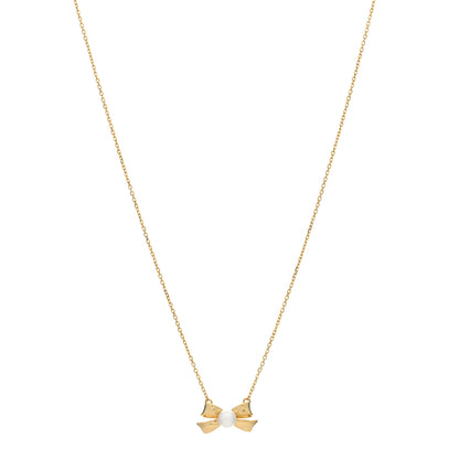 Mikimoto 18K Yellow Gold Pearl 5mm Bow Pendant Necklace 1 of 3