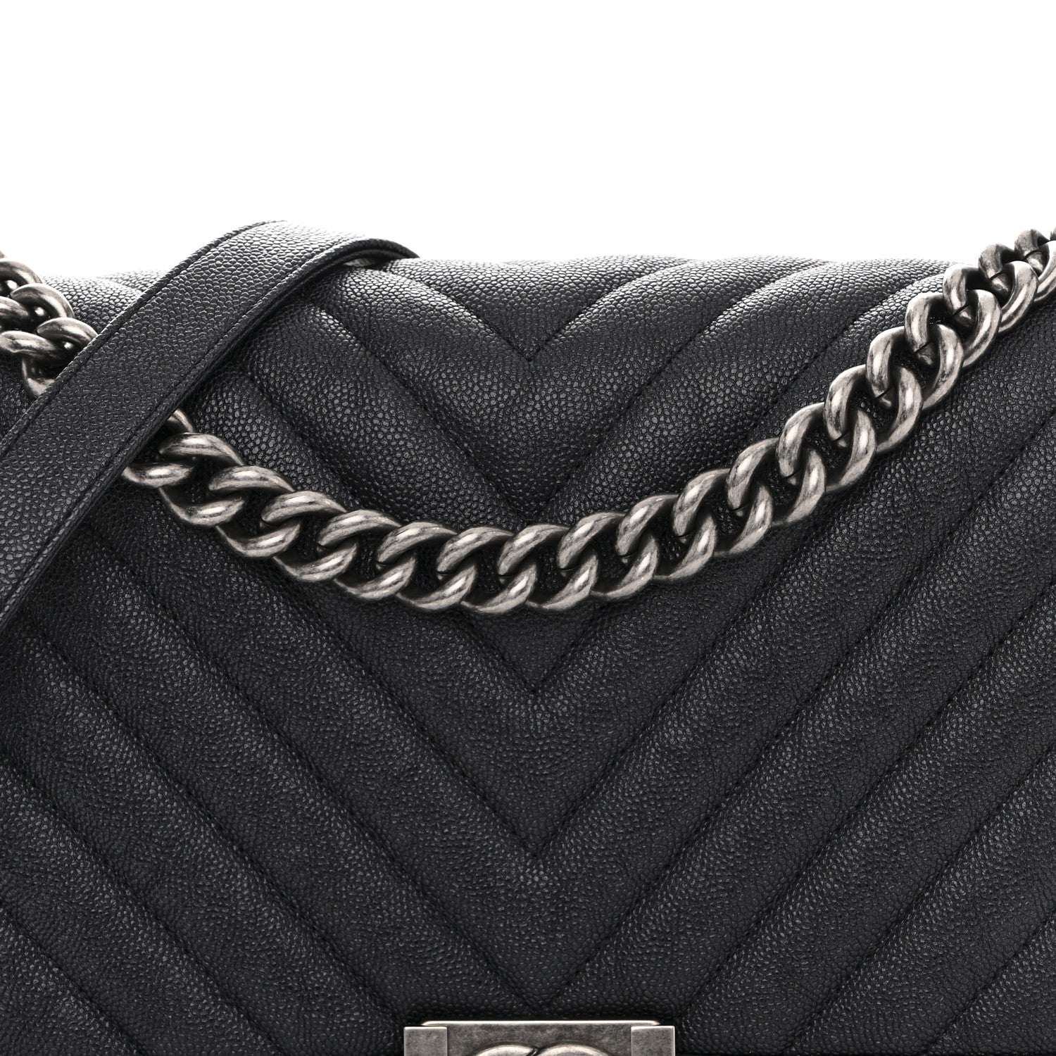 Chanel Caviar Chevron Quilted New Medium Boy Flap Dark Navy Blue 8 of 10