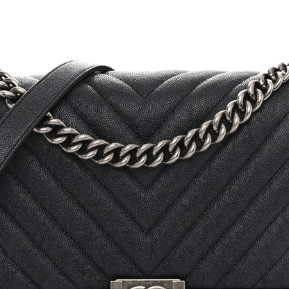 Chanel Caviar Chevron Quilted New Medium Boy Flap Dark Navy Blue 8 of 10