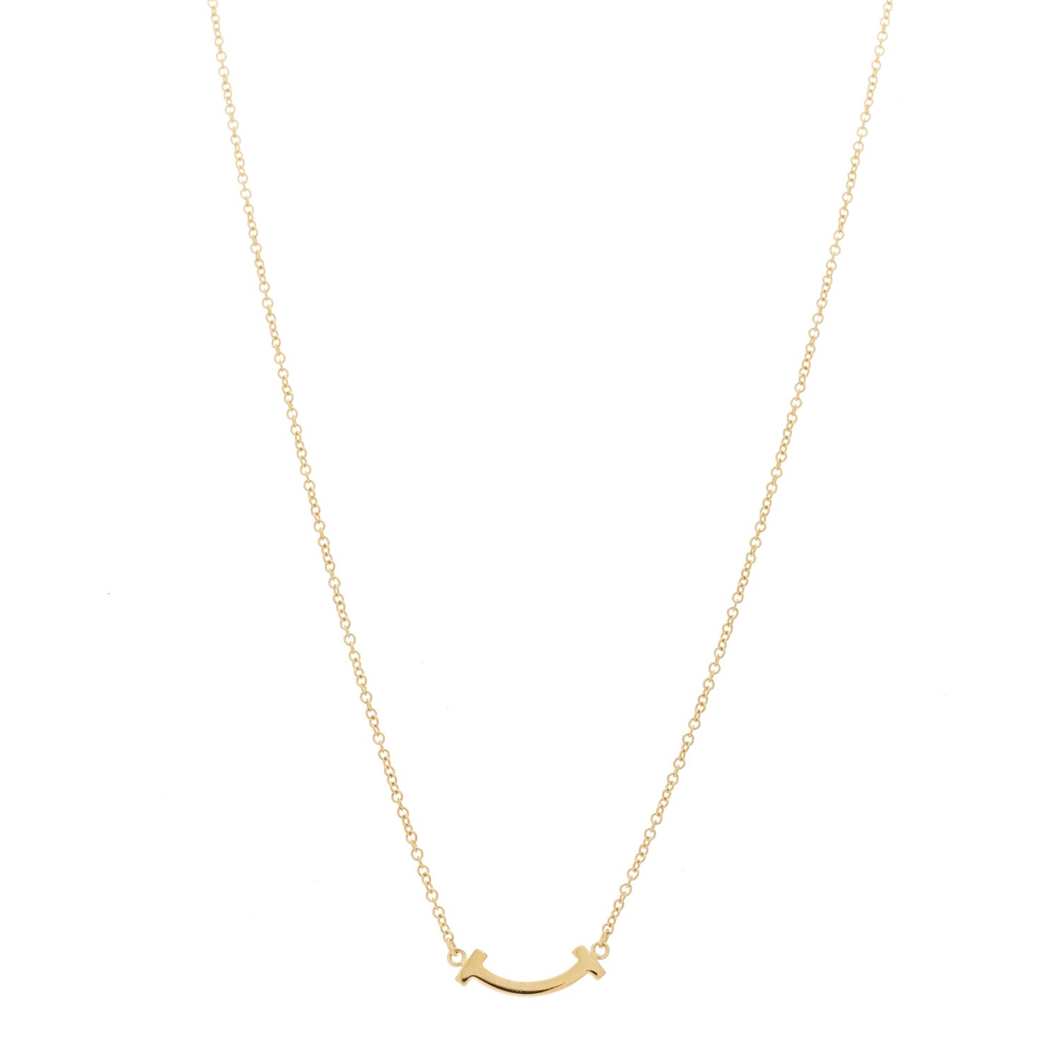 Tiffany 18K Yellow Gold Mini T Smile Pendant Necklace 1 of 5