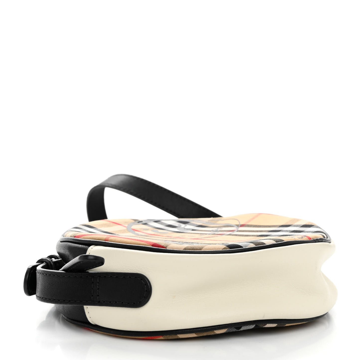 Vintage Check Calfskin Cartoon Print Round Bag Black White