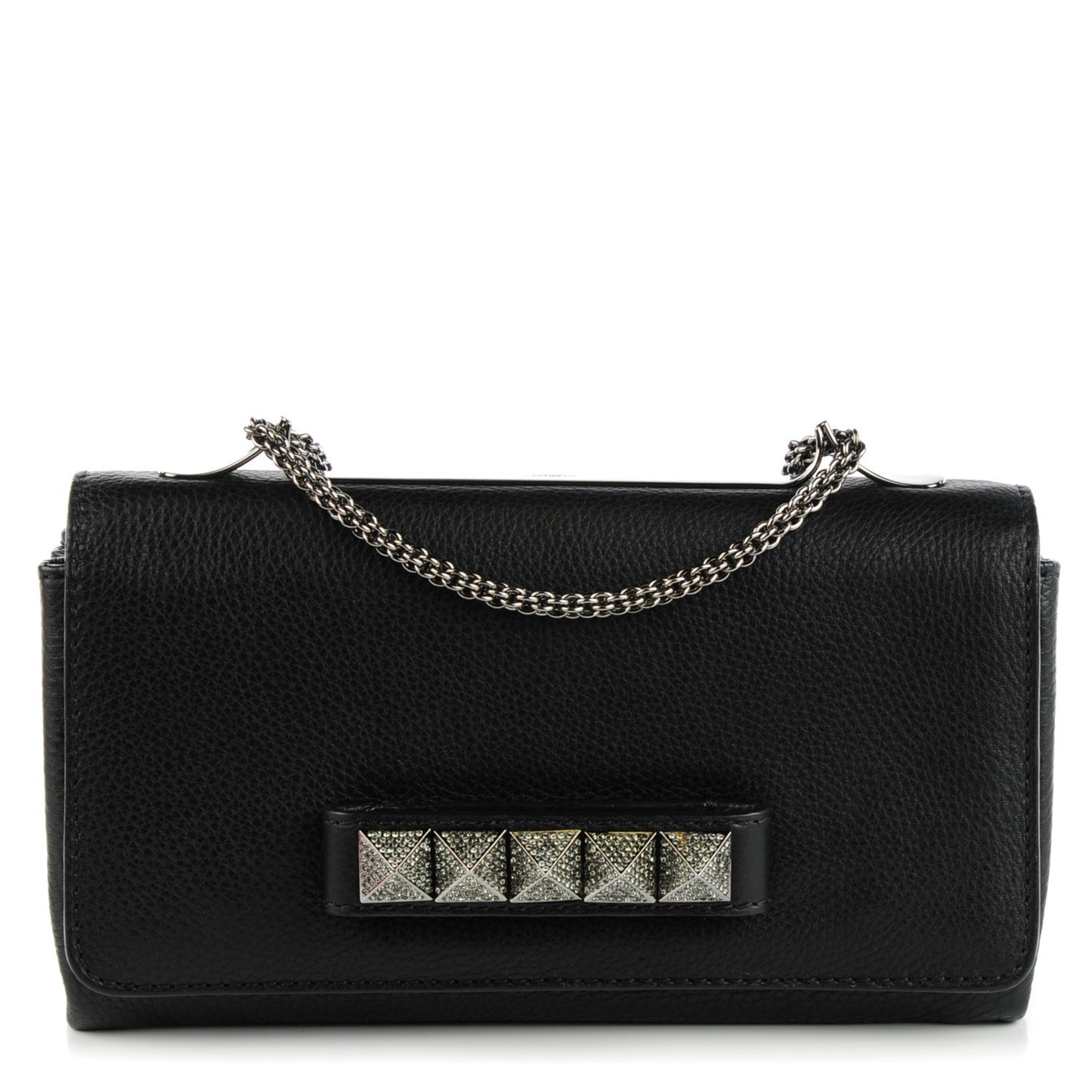 Pebbled Calfskin Crystal Encrusted Studs Va Va Voom Shoulder Bag Black