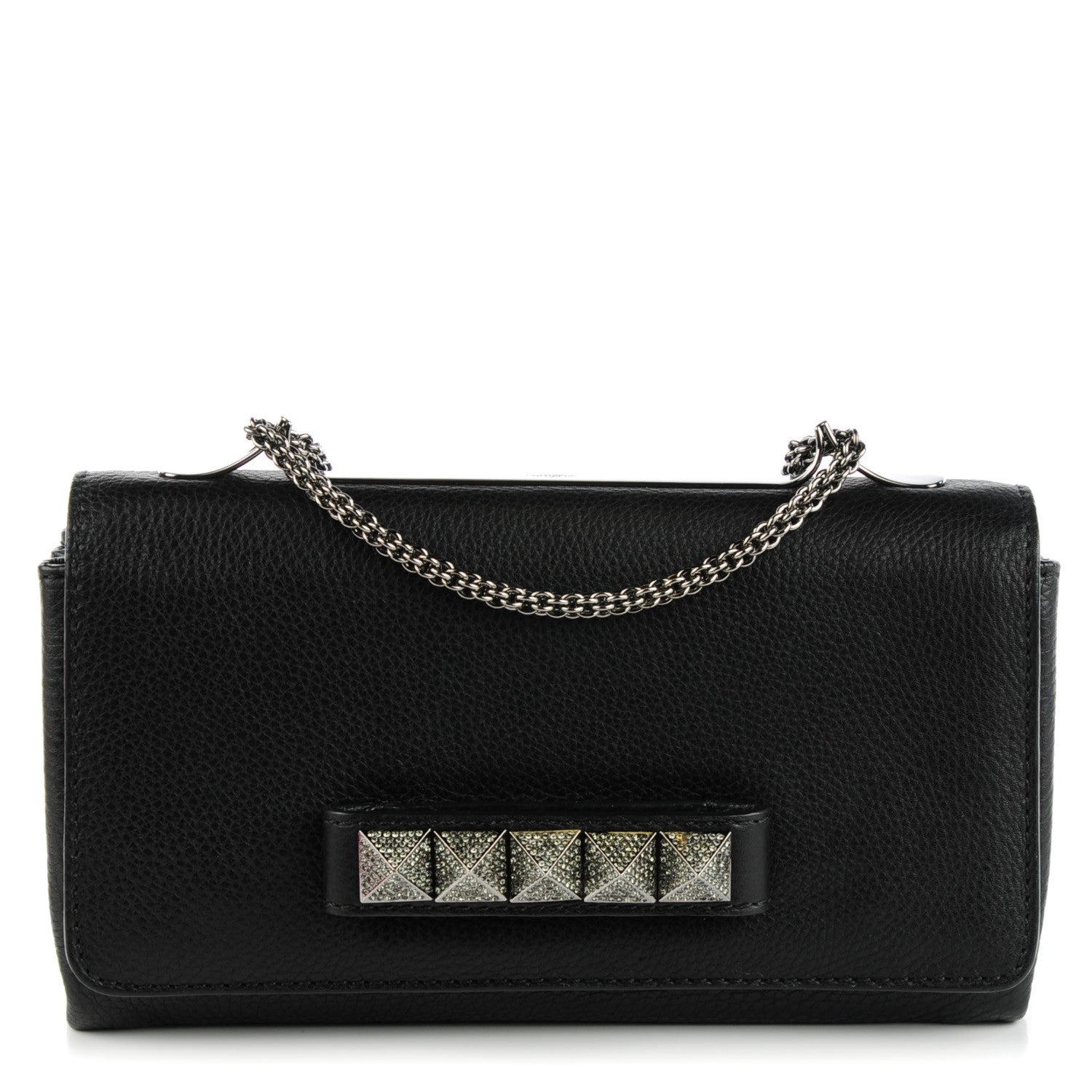 Valentino Garavani Pebbled Calfskin Crystal Encrusted Studs Va Va Voom Shoulder Bag Black 1 of 8