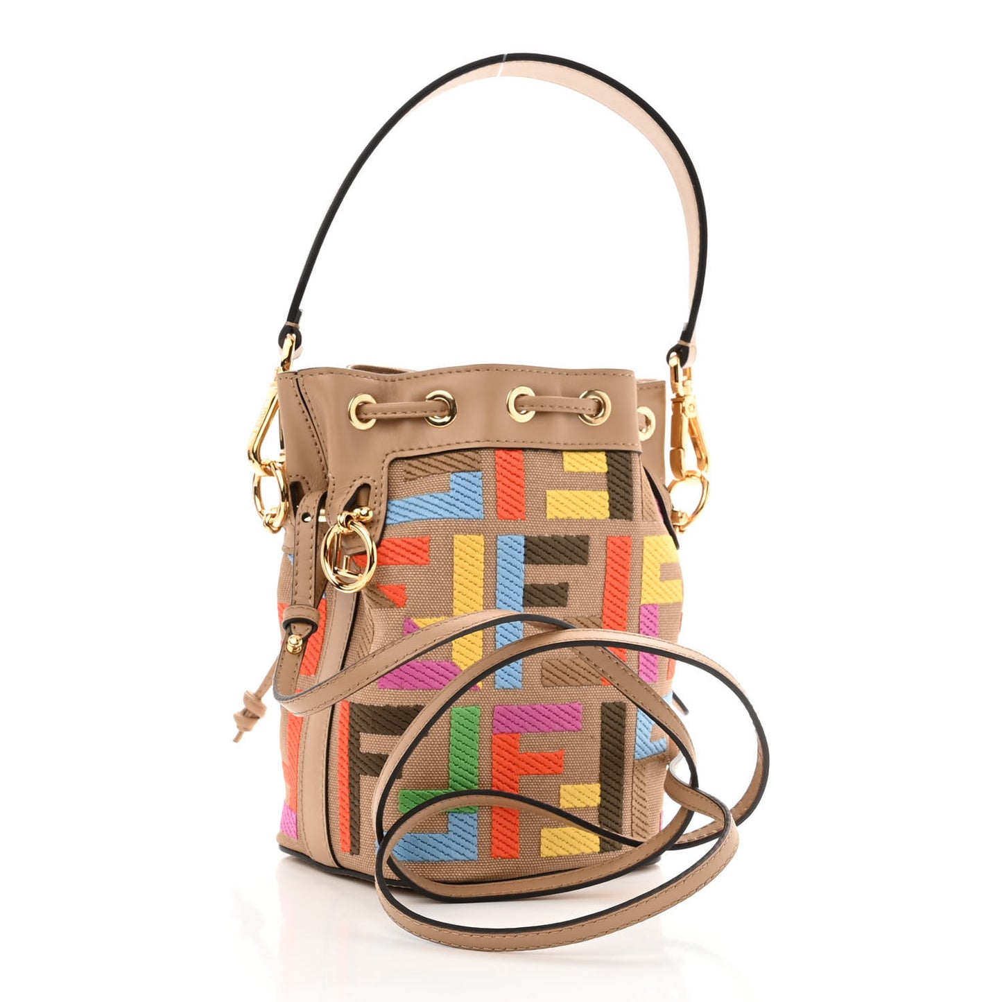 Canvas Vitello King F is Fendi FF Multicolor Embroidered Mini Mon Tresor Bucket Bag Multicolor Cuoio