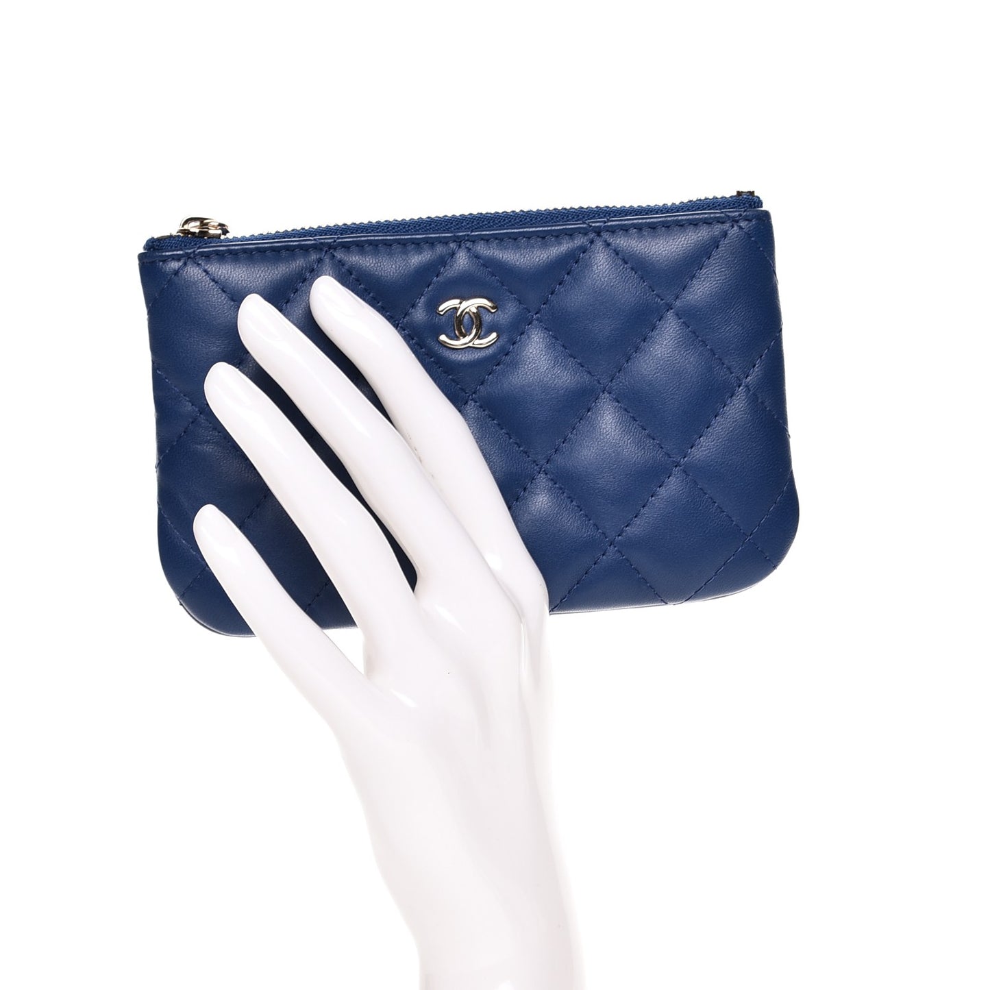 Lambskin Quilted Small Cosmetic Case Blue