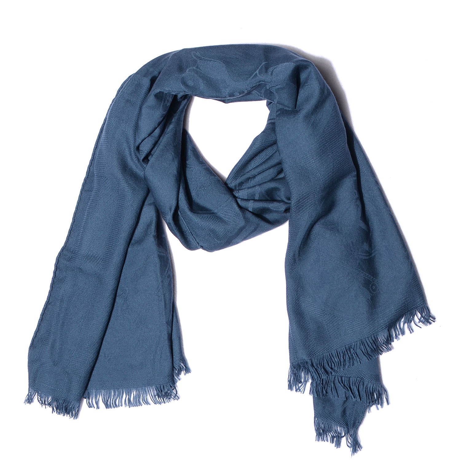 Hermes Cashmere Silk New Libris Stole Bleu Denim 1 of 6
