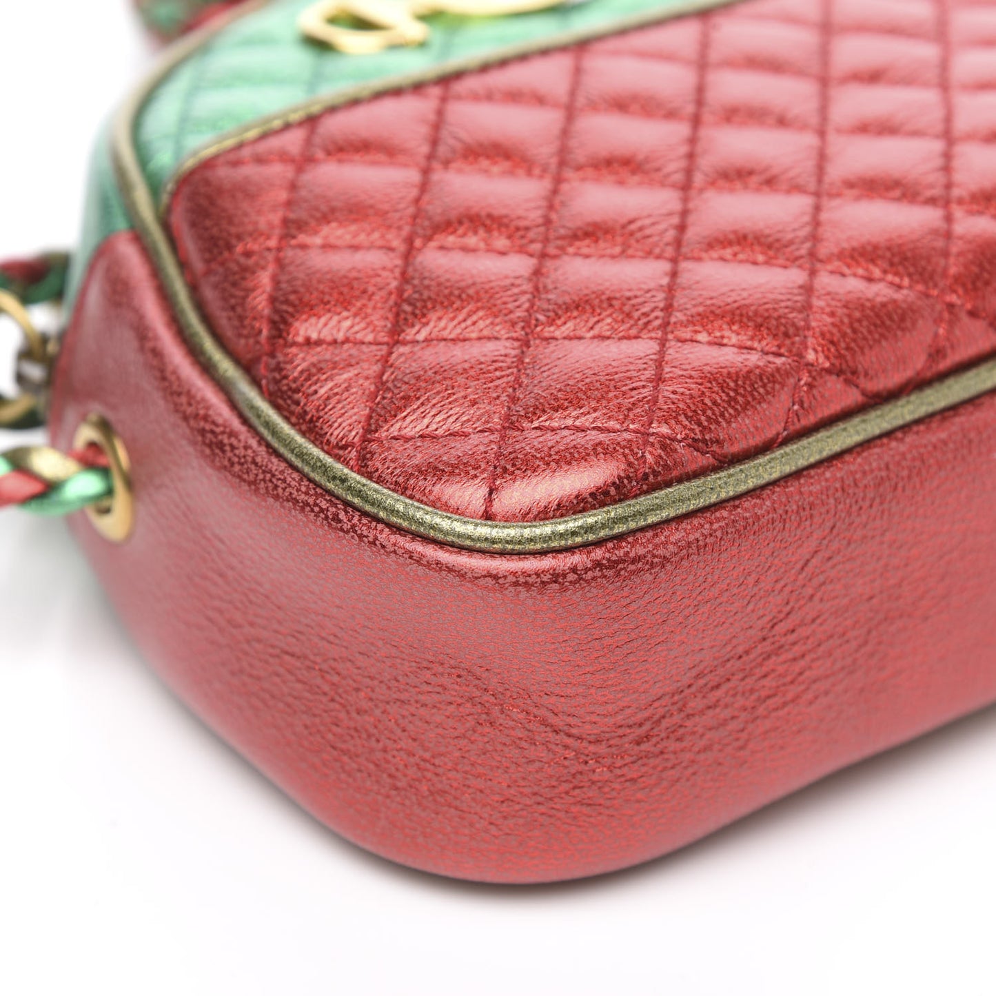 Laminated Nappa Trapuntata Mini Zumi Dome Shoulder Bag Rosso Jasmine Green Rame