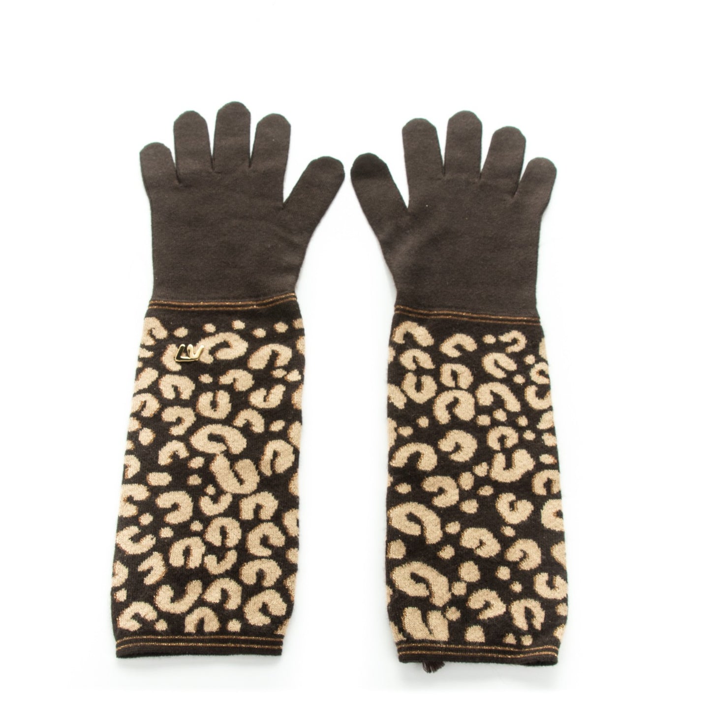 Cashmere Silk Leopard Long Gloves Marron