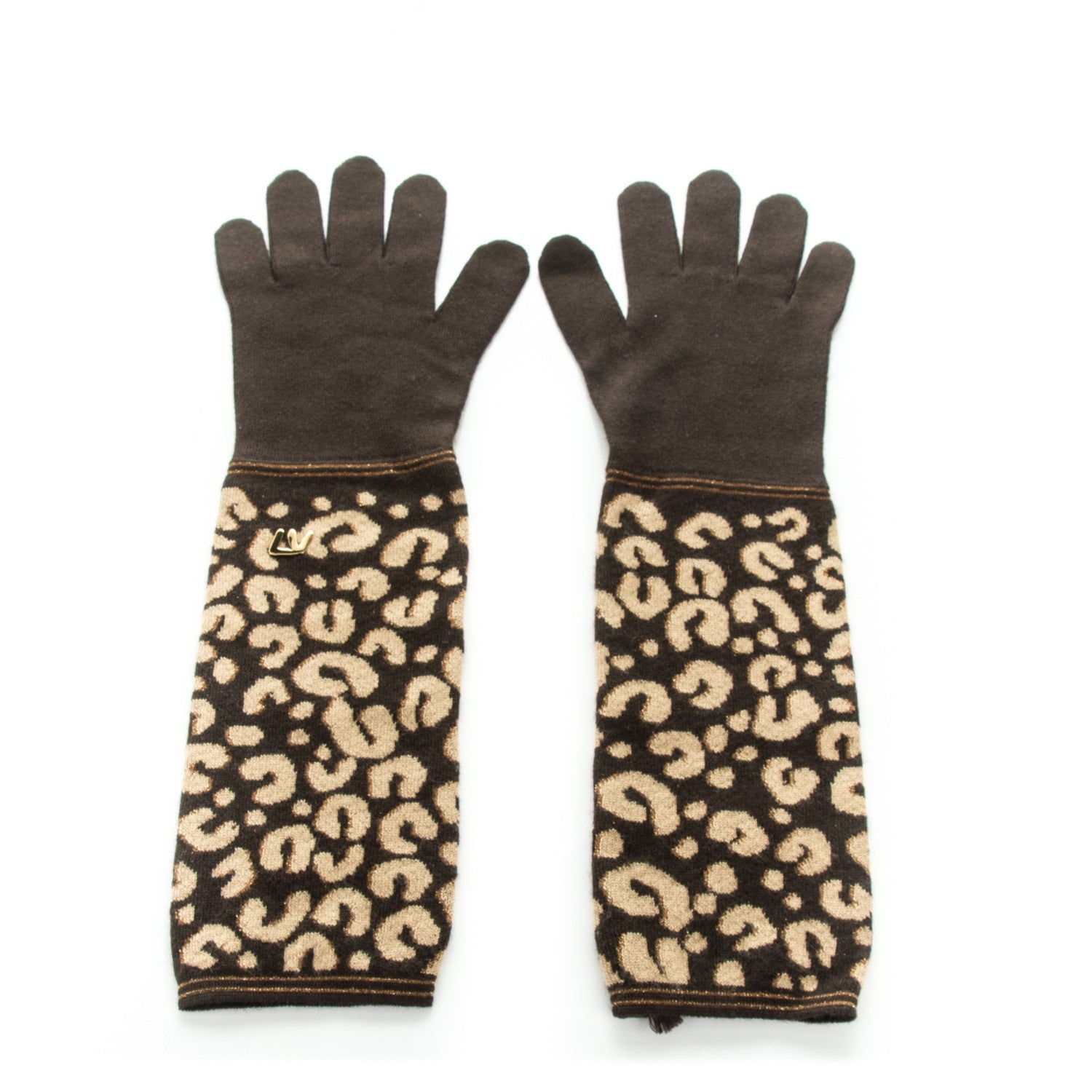Louis Vuitton Cashmere Silk Leopard Long Gloves Marron 1 of 5