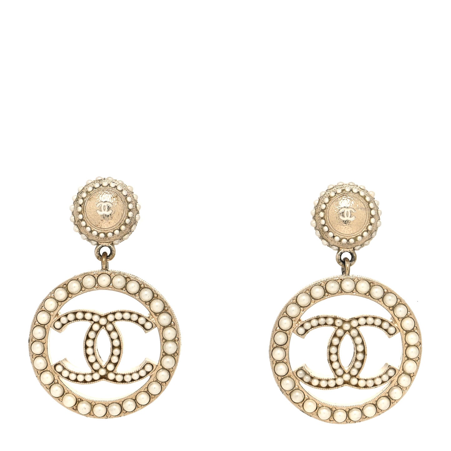 Pearl CC Drop Earrings Light Gold