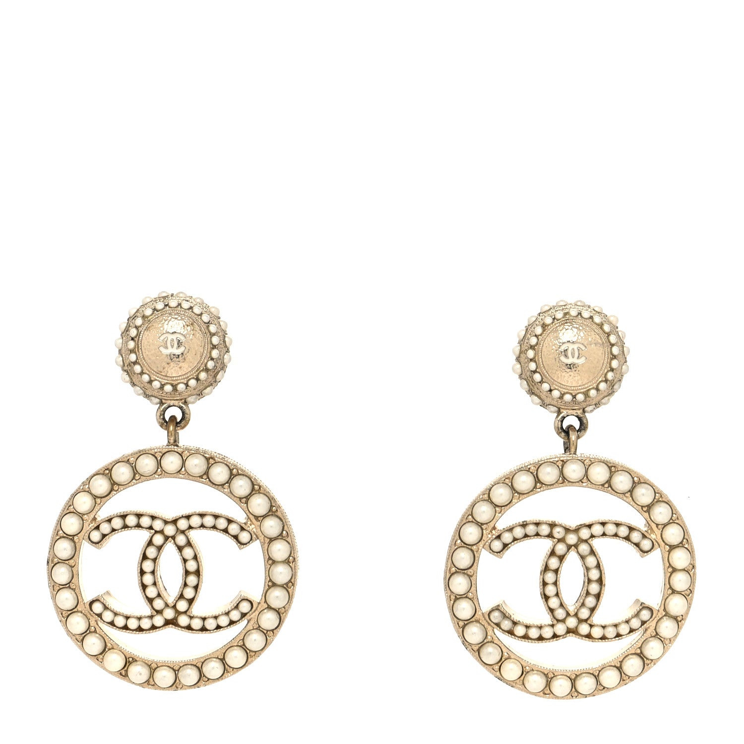 Chanel Pearl CC Drop Earrings Light Gold 1 of 4