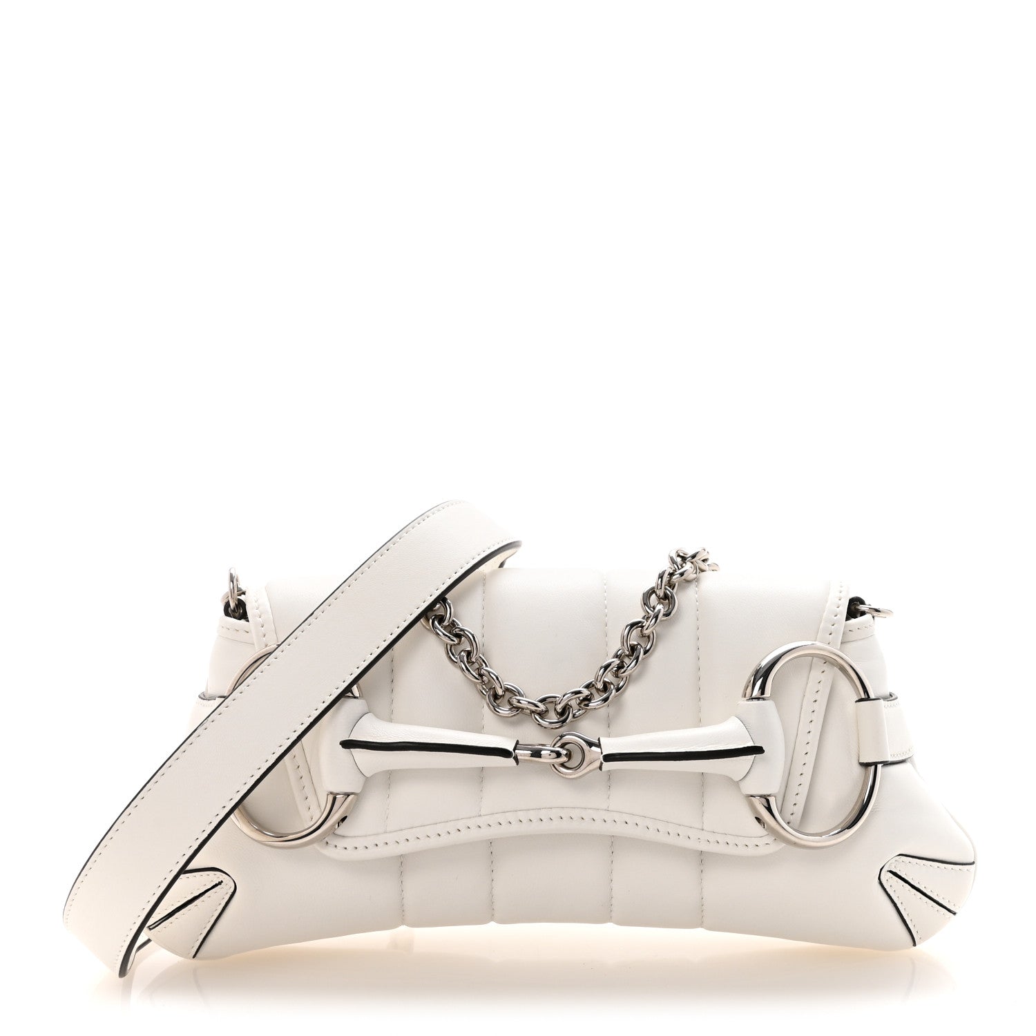 Gucci Nappa Vertical Matelasse Small Maxi Horsebit Chain Shoulder Bag Great White 1 of 9
