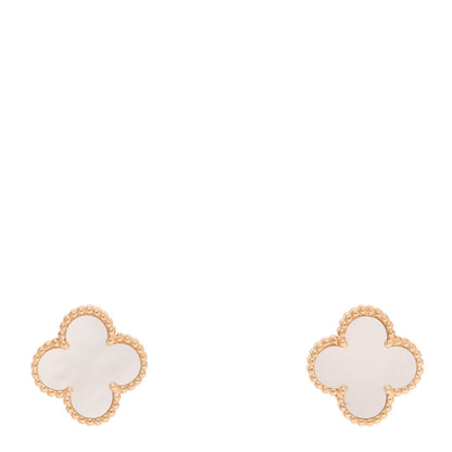 Van Cleef & Arpels 18K Yellow Gold Mother of Pearl Vintage Alhambra Earrings 1 of 5