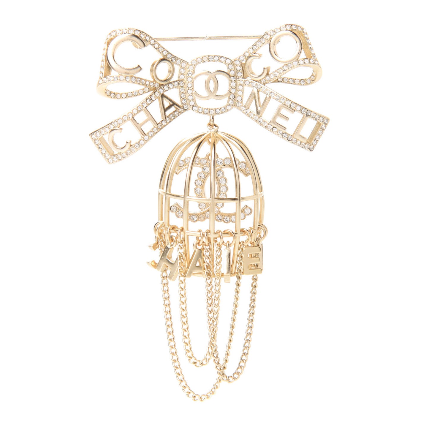 Metal Crystal Bow-tiful CC Birdcage Pin Brooch Gold
