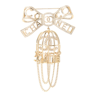 Chanel Metal Crystal Bow-tiful CC Birdcage Pin Brooch Gold 1 of 5