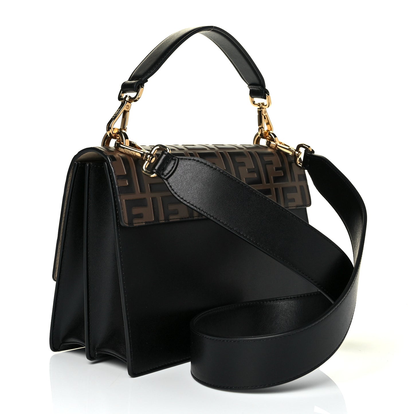 Vitello Liberty Bi-Color FF 1974 Embossed Kan U Shoulder Bag Black Maya
