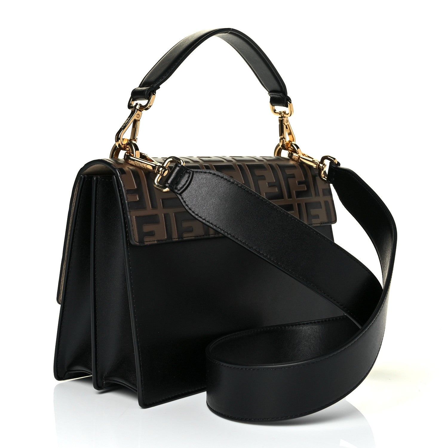 Fendi Vitello Liberty Bi-Color FF 1974 Embossed Kan U Shoulder Bag Black Maya 3 of 10