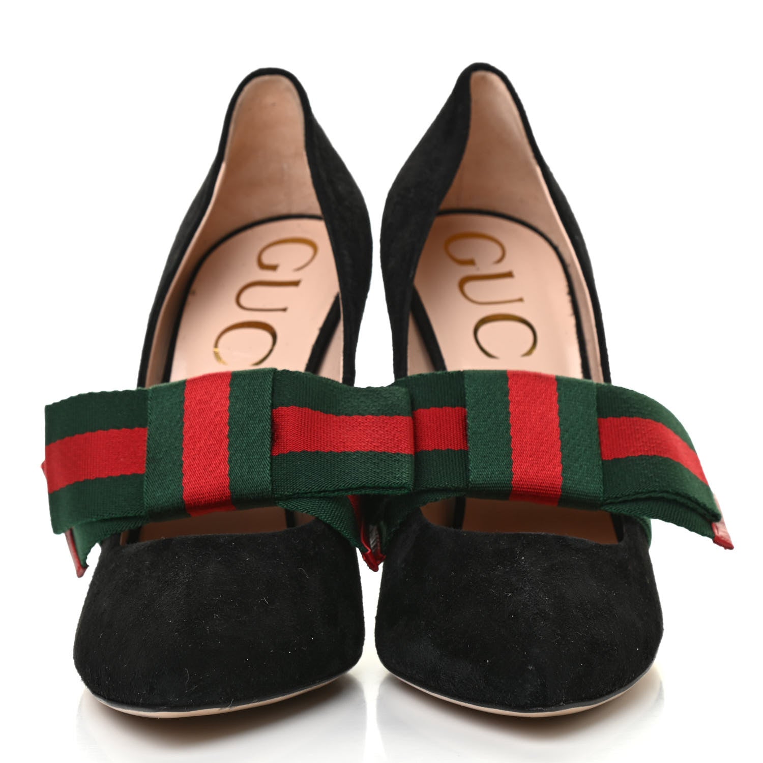 Gucci Kid Scamosciato Removable Web Bow High Heel Pumps 39 Black 2 of 8