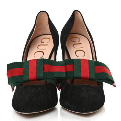 Gucci Kid Scamosciato Removable Web Bow High Heel Pumps 39 Black 2 of 8