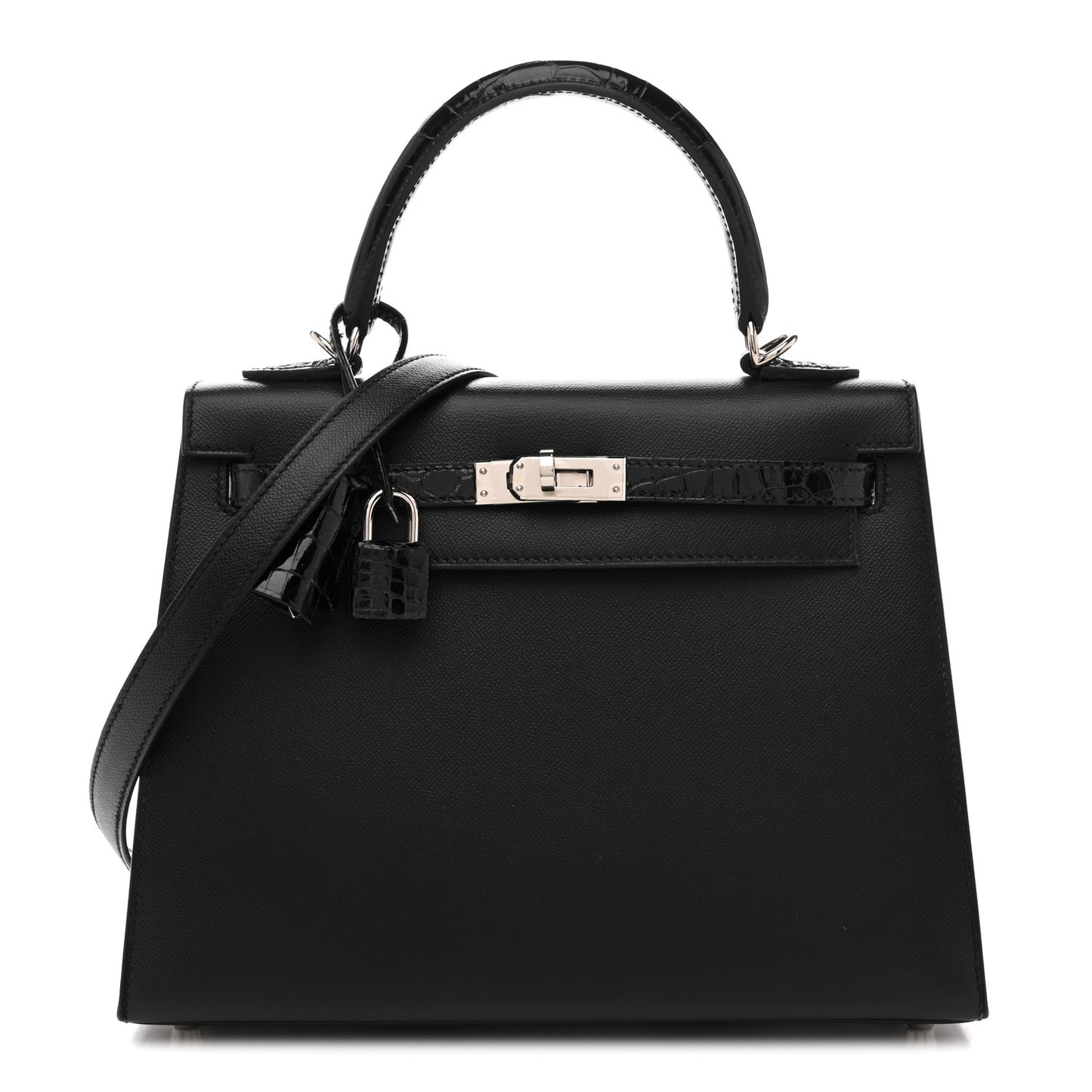 Madame Calfskin Shiny Niloticus Crocodile Kelly Sellier Touch 25 Black