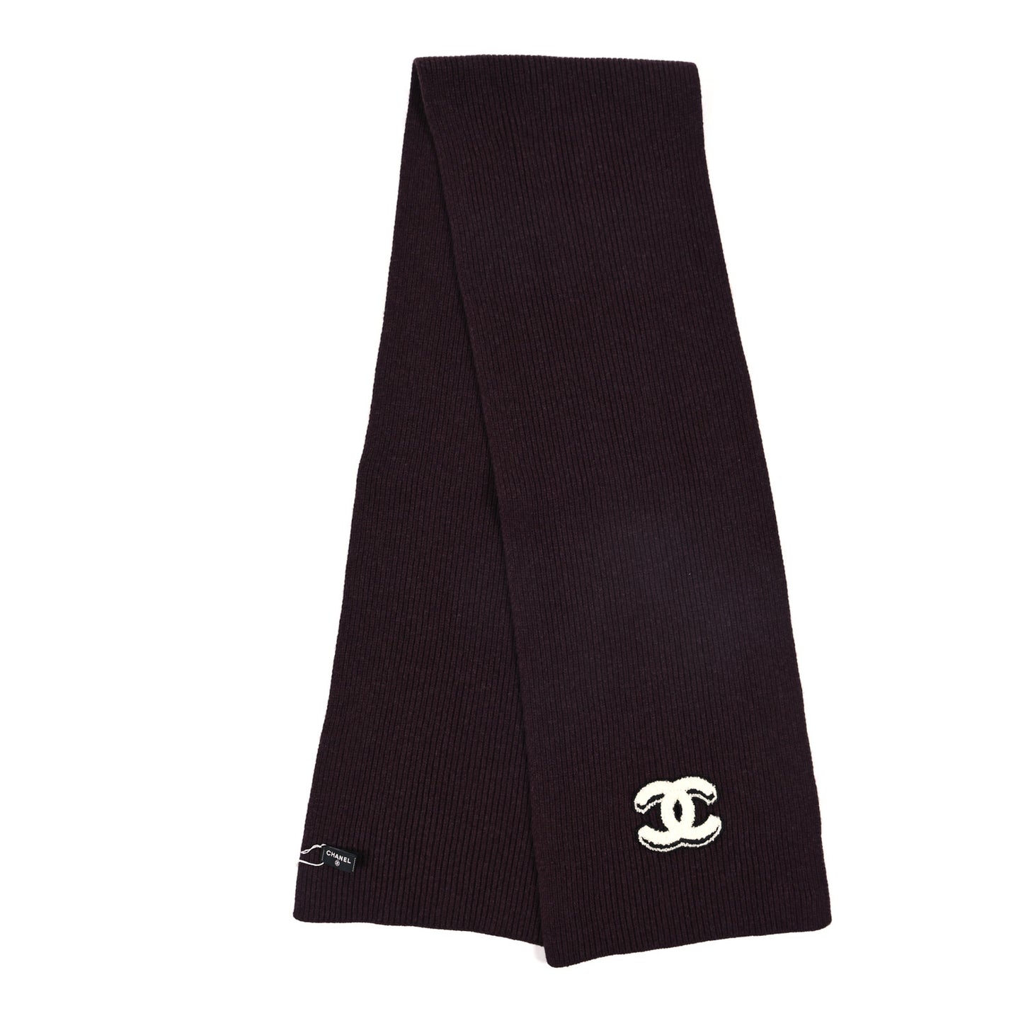 Cashmere Knit CC Scarf Burgundy Black Ecru